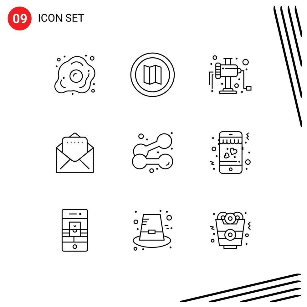 Editable Vector Line Pack of 9 Simple Outlines of dating sport grinder exercise mail Editable Vector Design Elements