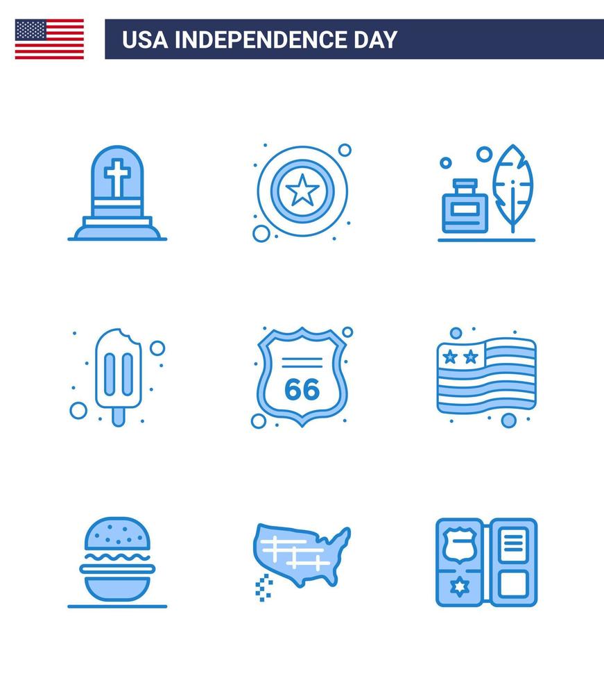 9 USA Blue Signs Independence Day Celebration Symbols of sign security adobe cream ice cream Editable USA Day Vector Design Elements