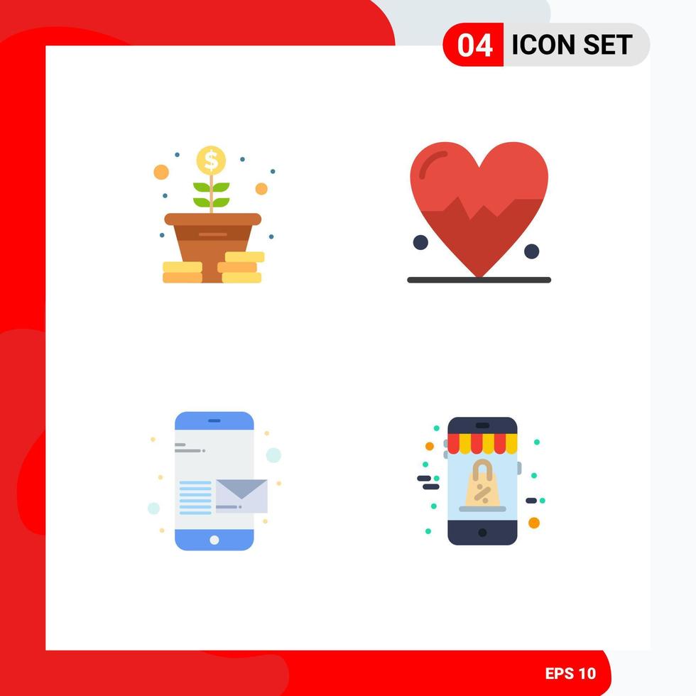 Modern Set of 4 Flat Icons Pictograph of growth phone coins science shopping Editable Vector Design Elements