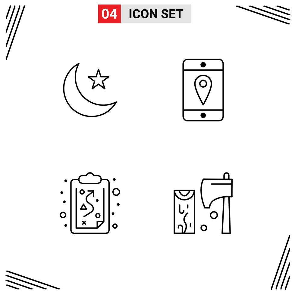 Stock Vector Icon Pack of 4 Line Signs and Symbols for moon strategy night cell axe Editable Vector Design Elements