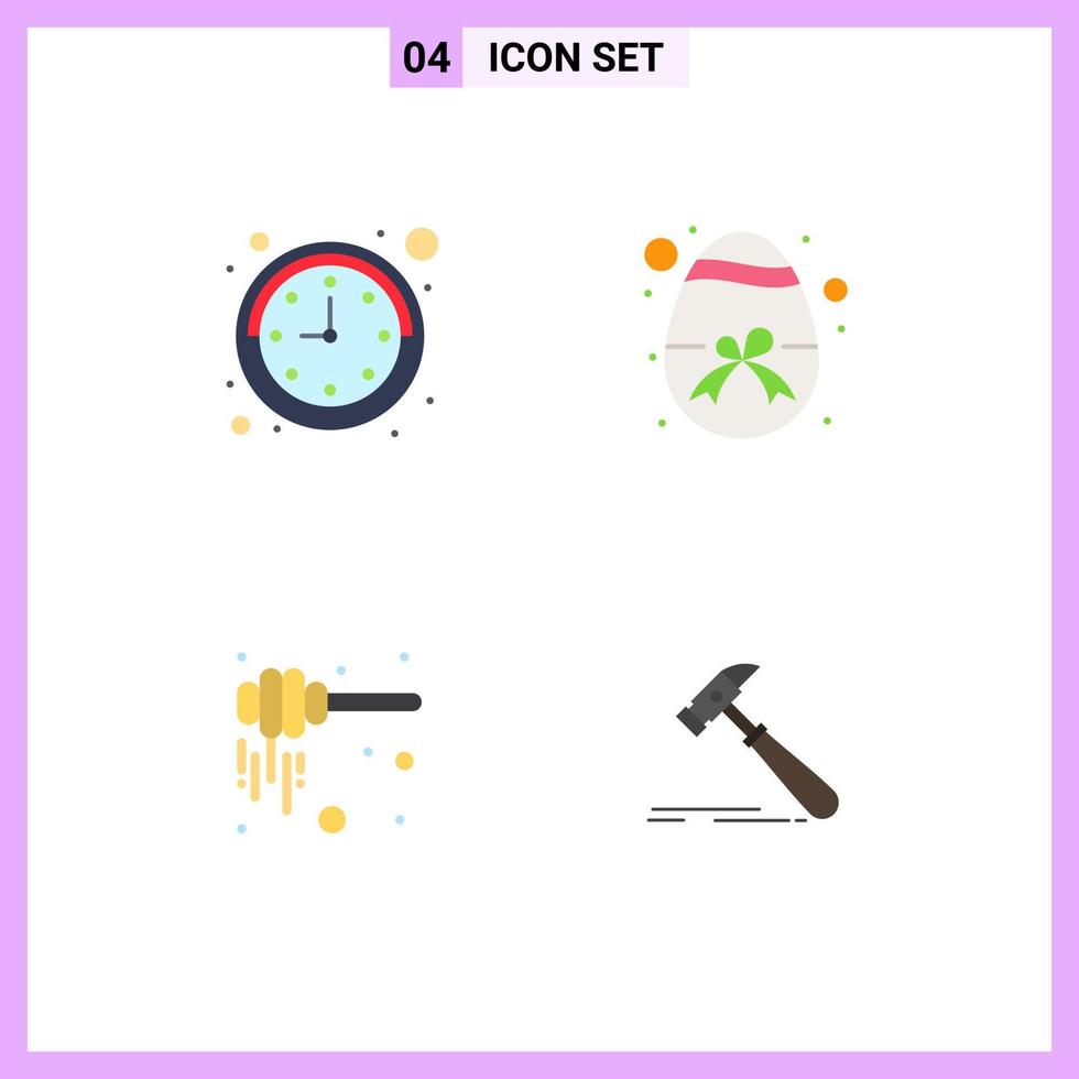 User Interface Pack of 4 Basic Flat Icons of clock honey dipper easter nature hammer Editable Vector Design Elements