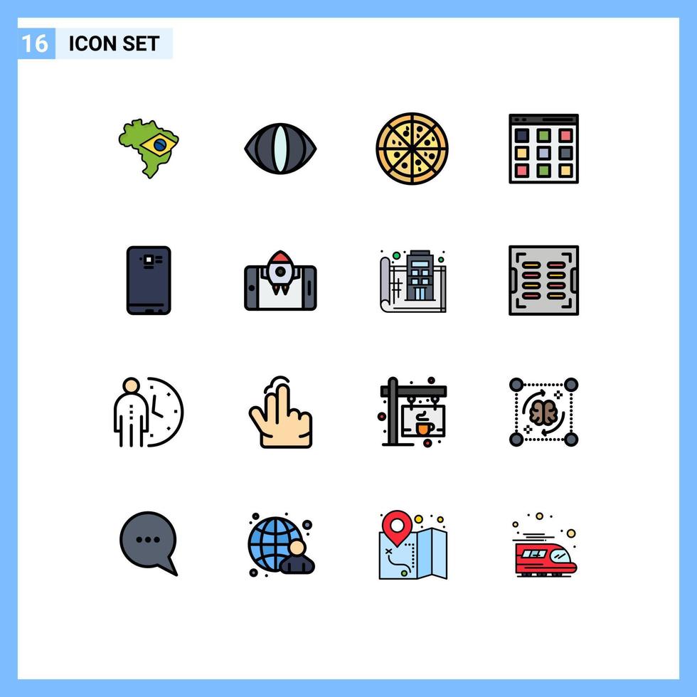Mobile Interface Flat Color Filled Line Set of 16 Pictograms of app back communication mobile phone Editable Creative Vector Design Elements