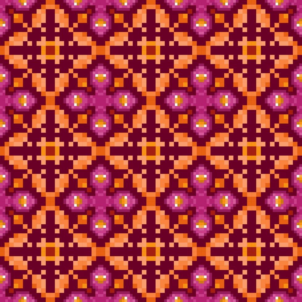 diseño de decoración de patrones sin fisuras étnicos ikat. alfombra de tela azteca boho mandalas decoración textil papel tapiz. adornos de motivos nativos tribales bordado tradicional estilo de píxel de fondo vectorial vector