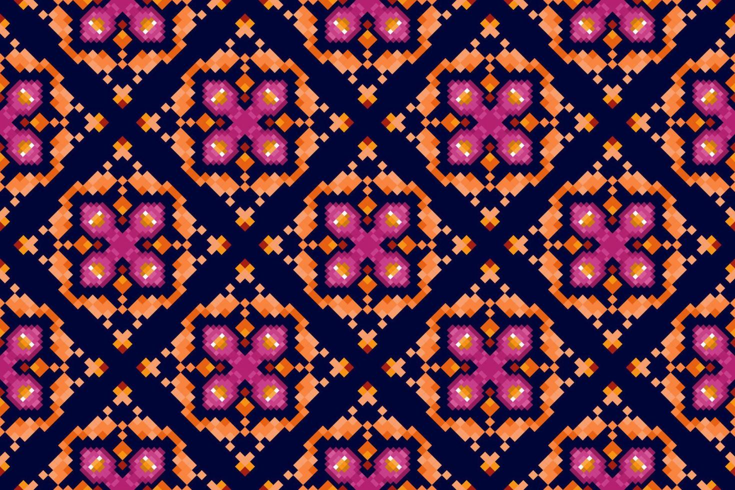 diseño de decoración de patrones sin fisuras étnicos ikat. alfombra de tela azteca boho mandalas decoración textil papel tapiz. adornos de motivos nativos tribales bordado tradicional estilo de píxel de fondo vectorial vector