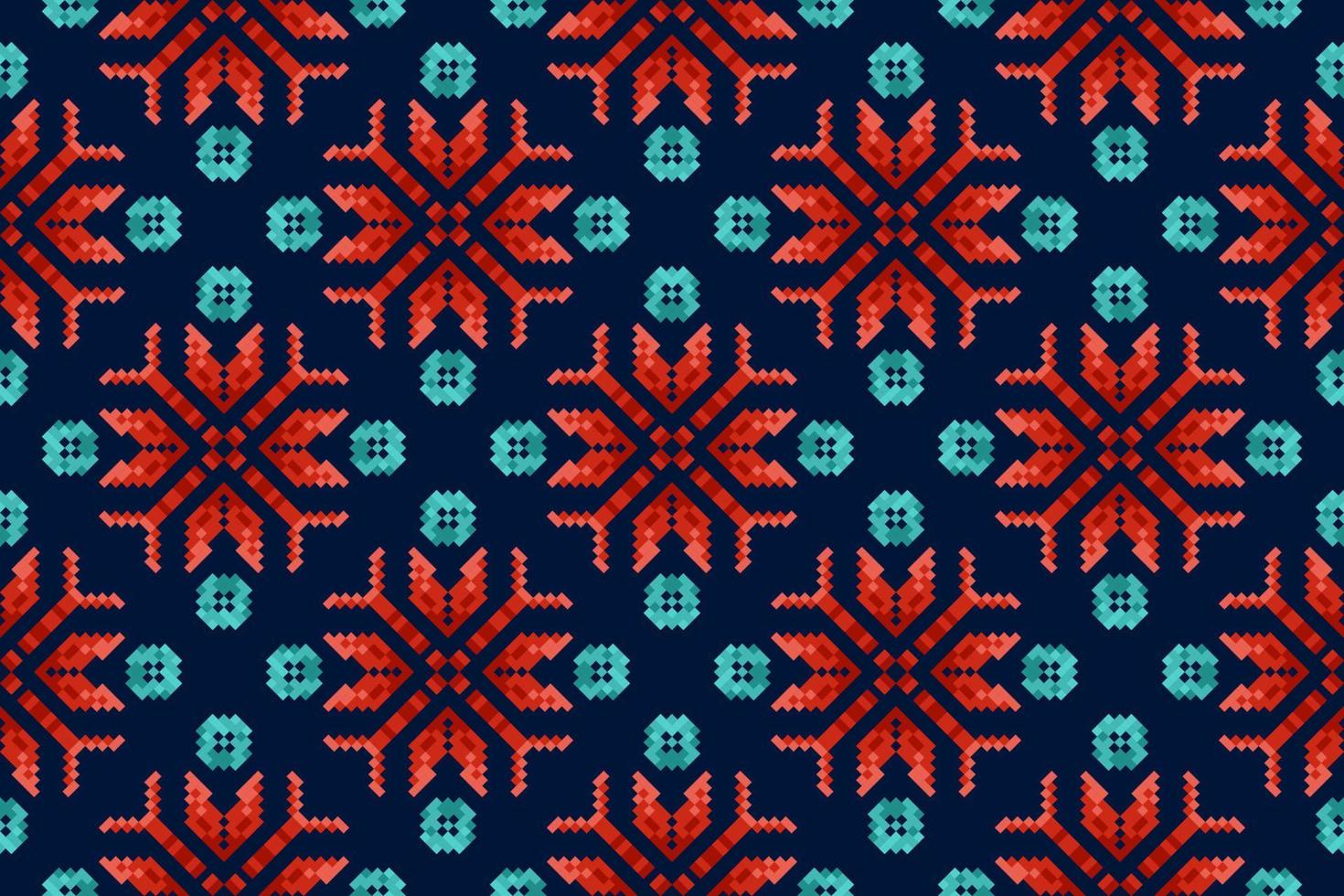 diseño de decoración de patrones sin fisuras étnicos ikat. alfombra de tela azteca boho mandalas decoración textil papel tapiz. adornos de motivos nativos tribales bordado tradicional estilo de píxel de fondo vectorial vector