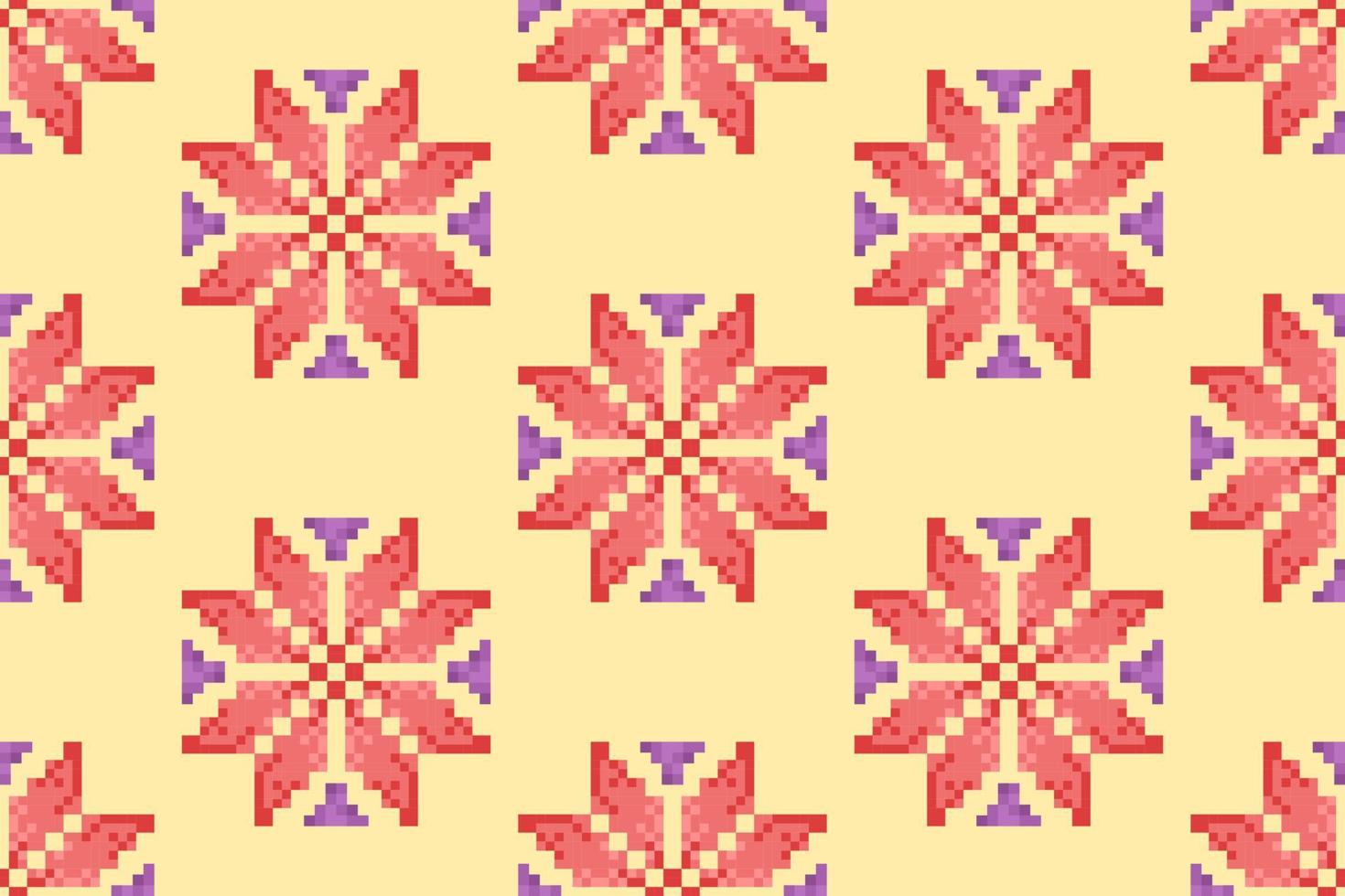 diseño de decoración de patrones sin fisuras étnicos ikat. alfombra de tela azteca boho mandalas decoración textil papel tapiz. adornos de motivos nativos tribales bordado tradicional estilo de píxel de fondo vectorial vector