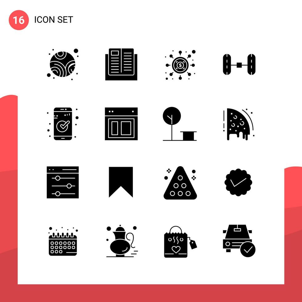 Pack of 16 Universal Glyph Icons for Print Media on White Background vector