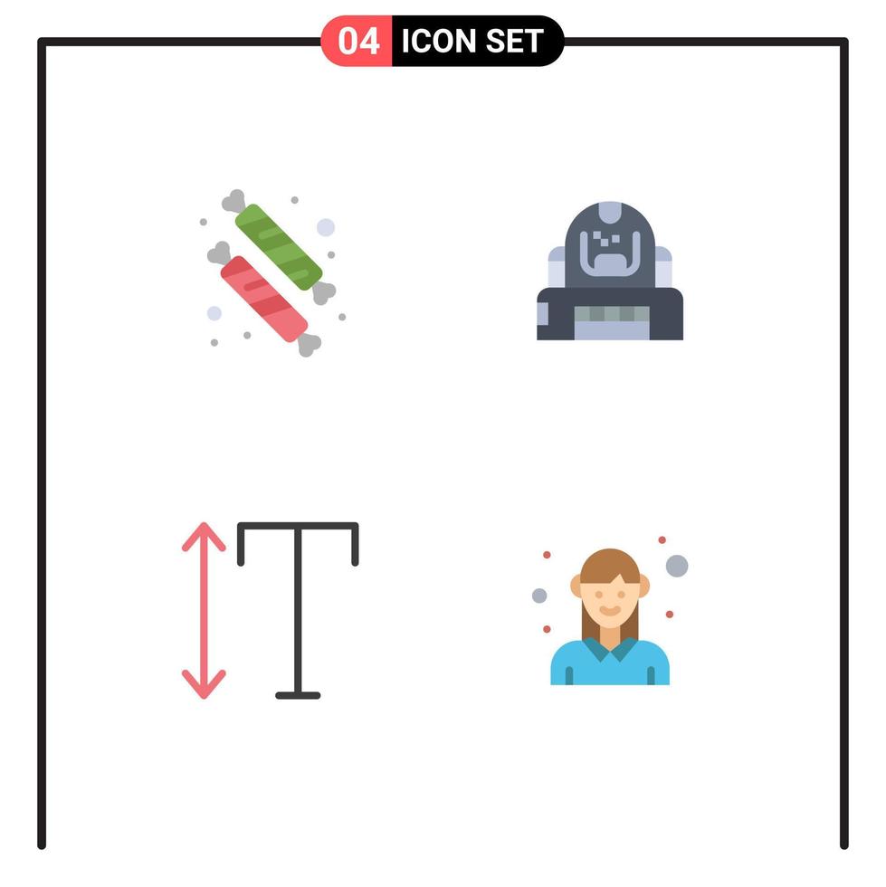 4 iconos planos universales establecidos para aplicaciones web y móviles dulces fuente explorador de alimentos elementos de diseño de vectores editables verticales