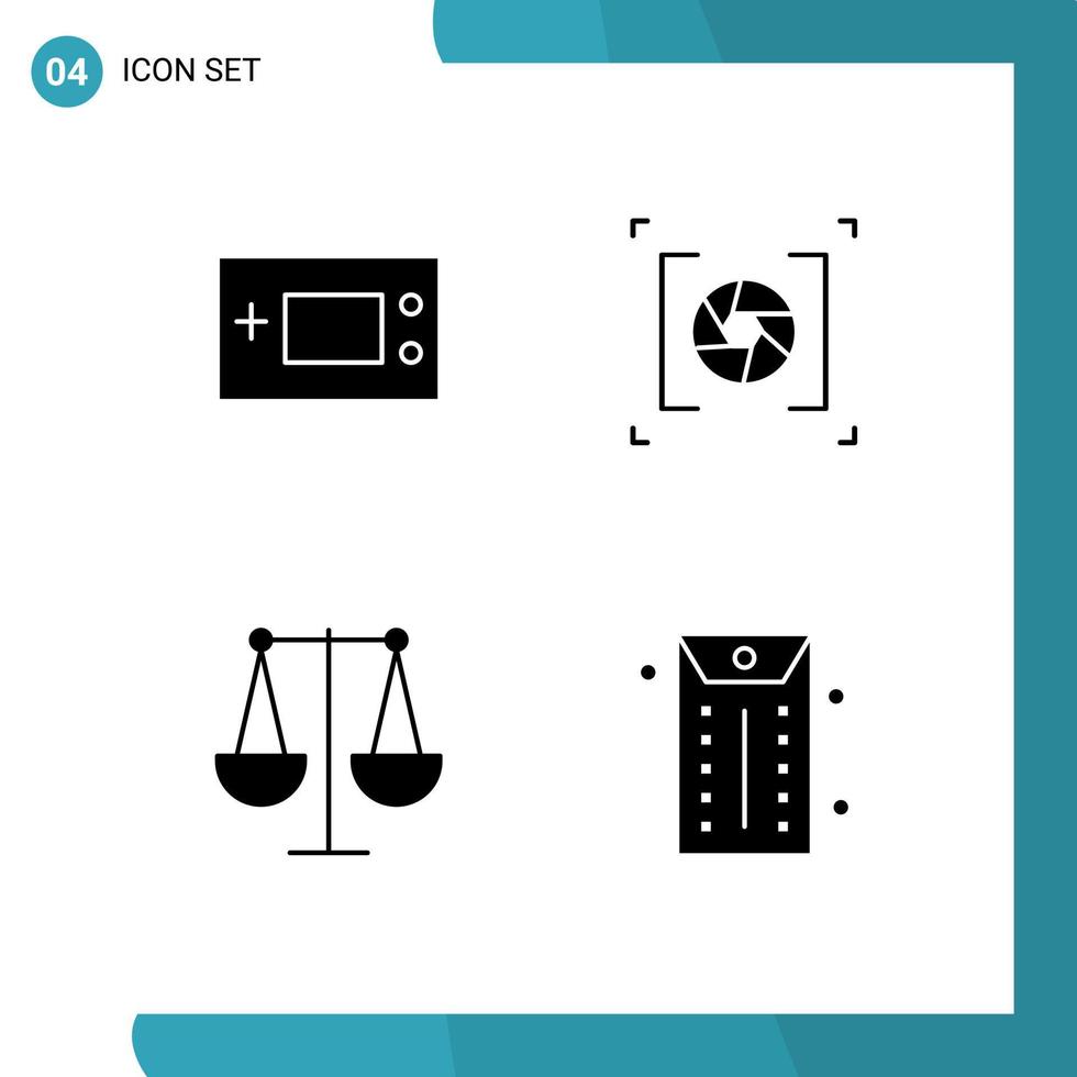 Modern Set of 4 Solid Glyphs and symbols such as devices balanced products aperture finance Editable Vector Design Elements