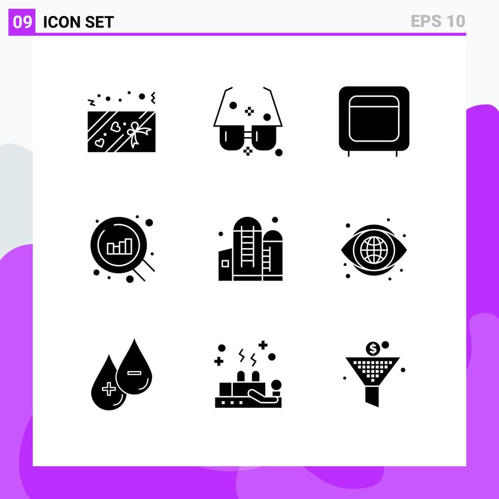 9 Creative Icons Modern Signs and Symbols of container search bank chart open Editable Vector Design Elements