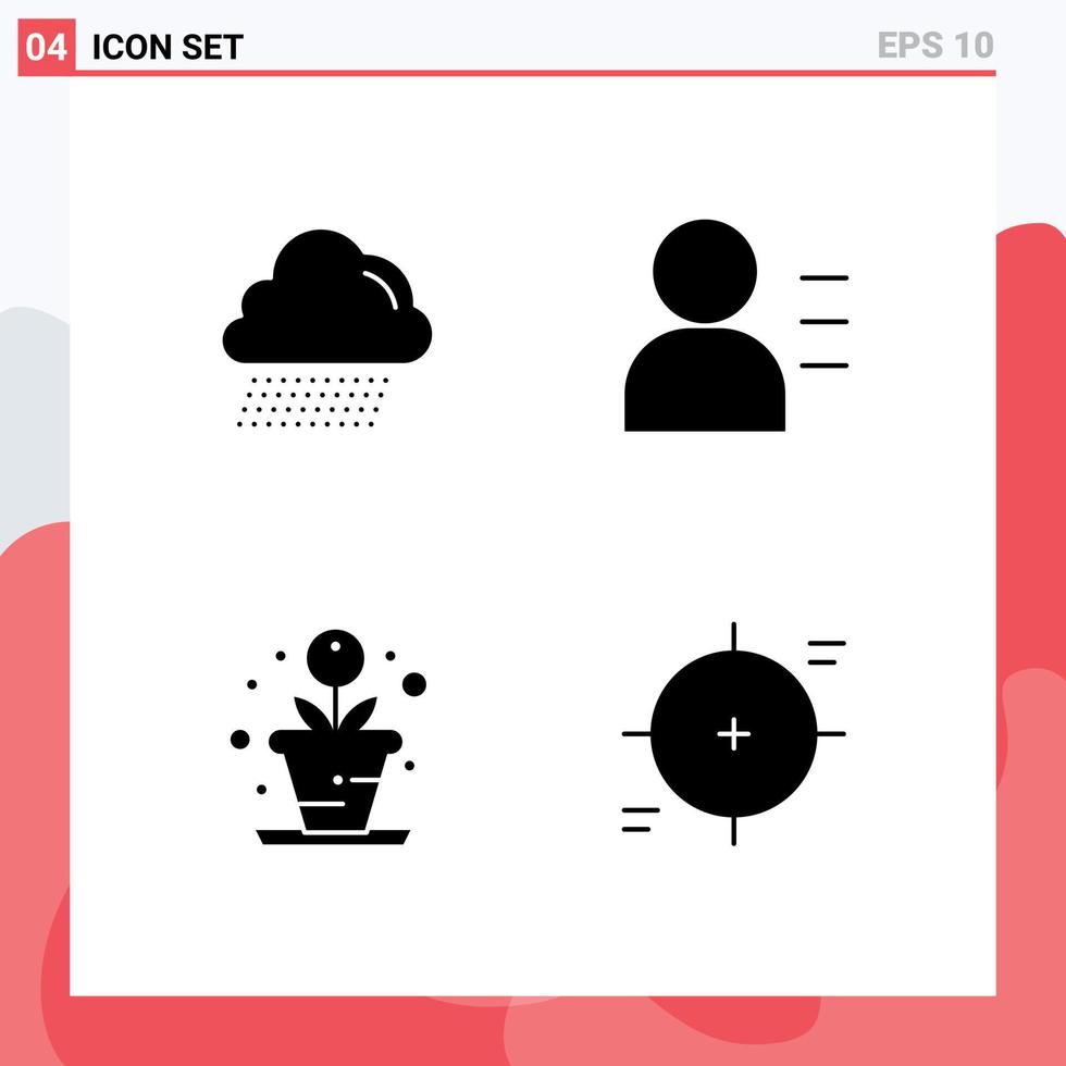 Pictogram Set of 4 Simple Solid Glyphs of cloud crosshair education creative reticle Editable Vector Design Elements