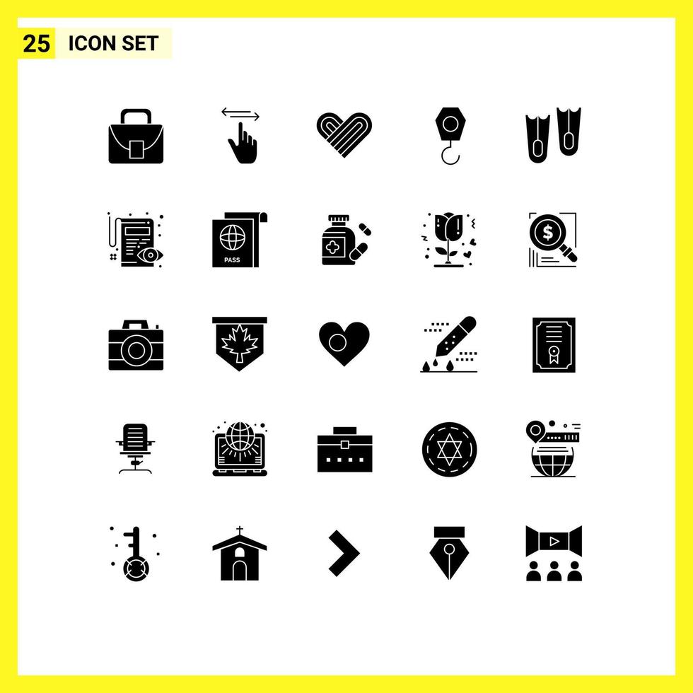 25 Thematic Vector Solid Glyphs and Editable Symbols of marine diving right hook construction Editable Vector Design Elements