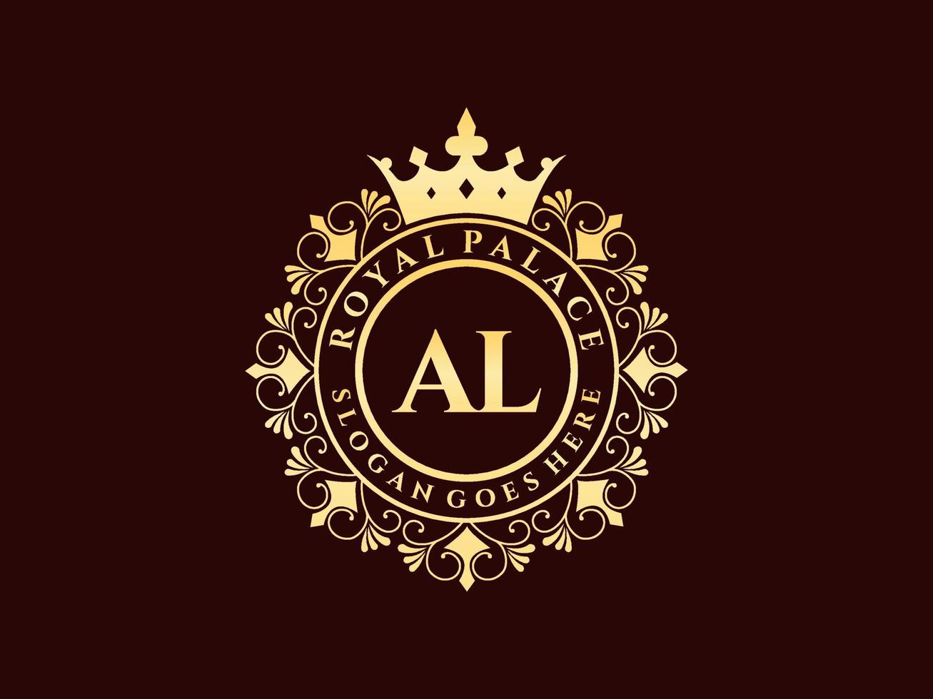 Letter AL Antique royal luxury victorian logo with ornamental frame. vector