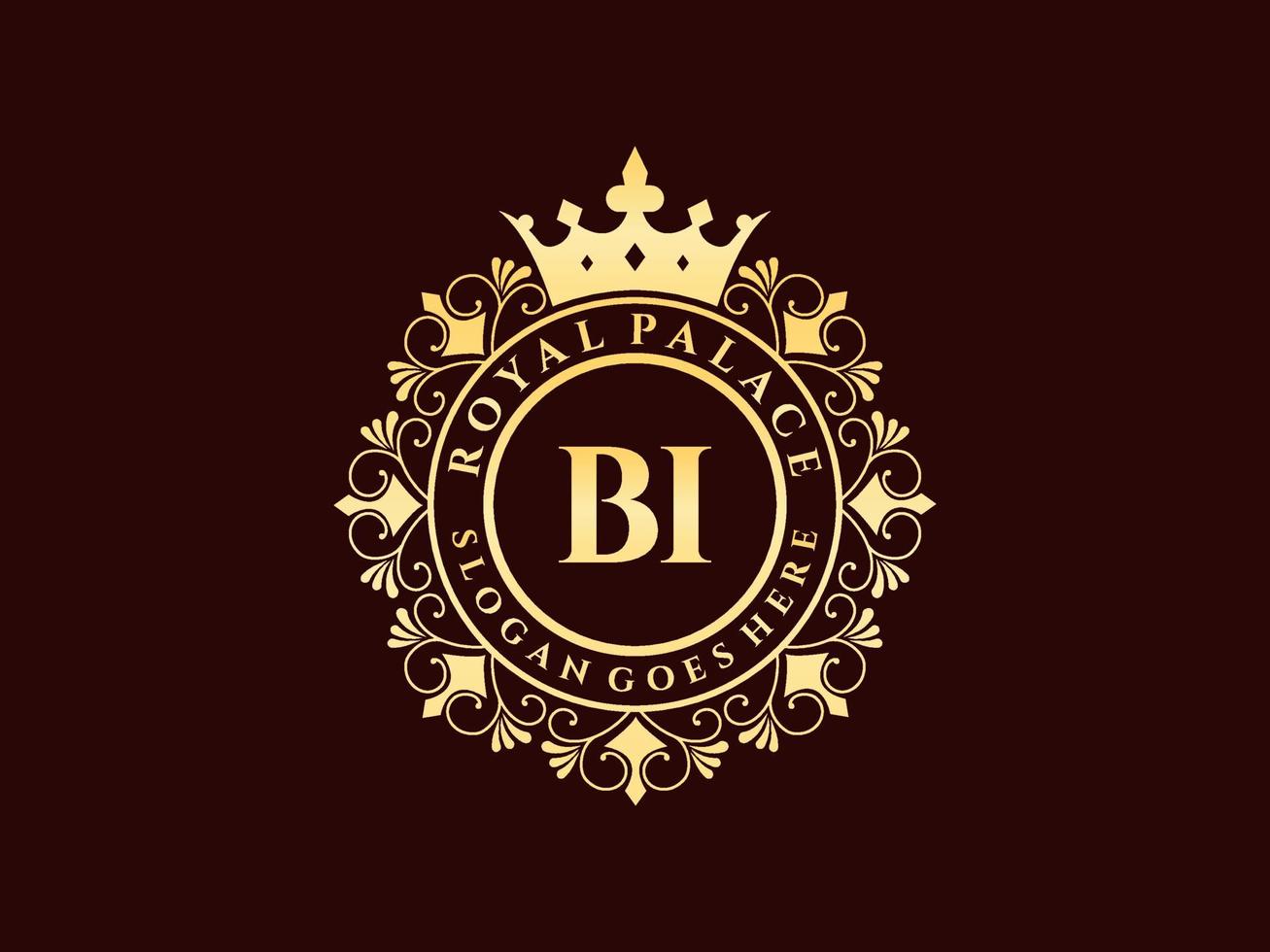 Letter BI Antique royal luxury victorian logo with ornamental frame. vector