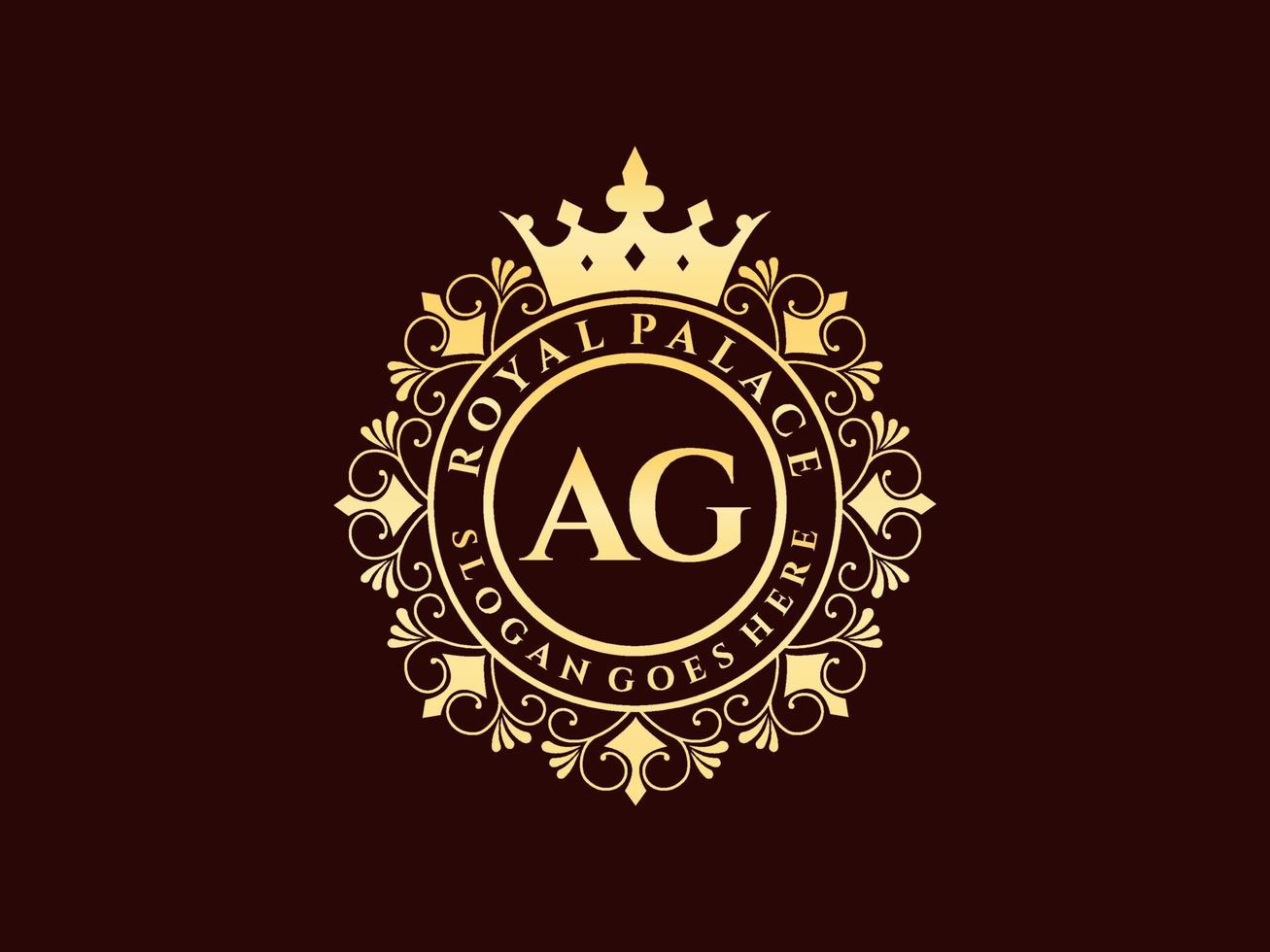 Letter AG Antique royal luxury victorian logo with ornamental frame. vector