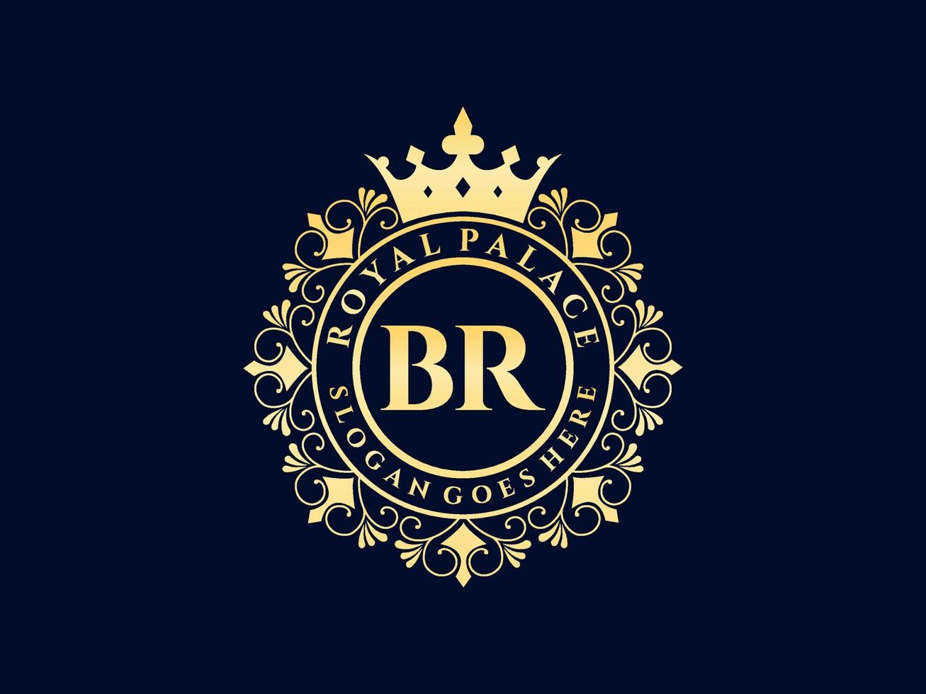 Letter BR Antique royal luxury victorian logo with ornamental frame. vector