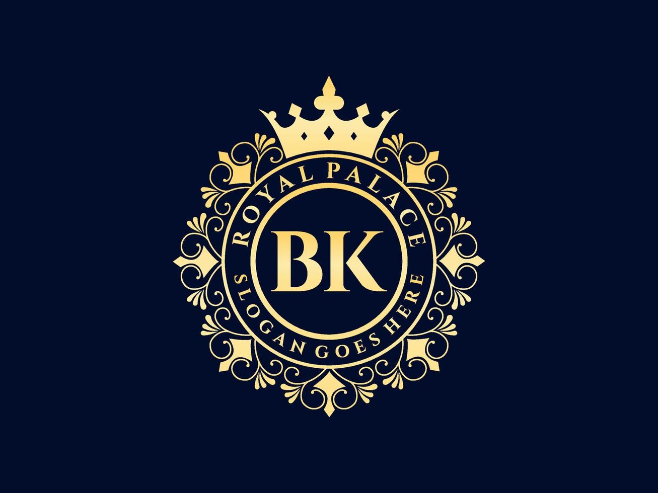 Letter BK Antique royal luxury victorian logo with ornamental frame. vector