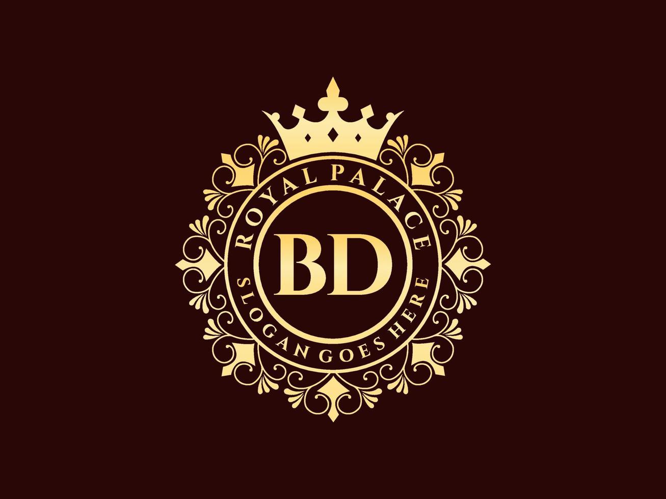 Letter BD Antique royal luxury victorian logo with ornamental frame. vector
