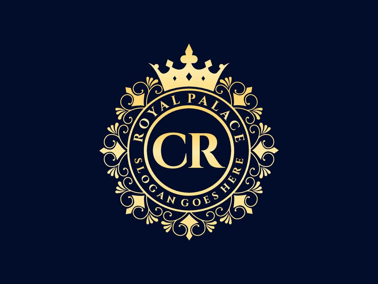 Letter CR Antique royal luxury victorian logo with ornamental frame. vector