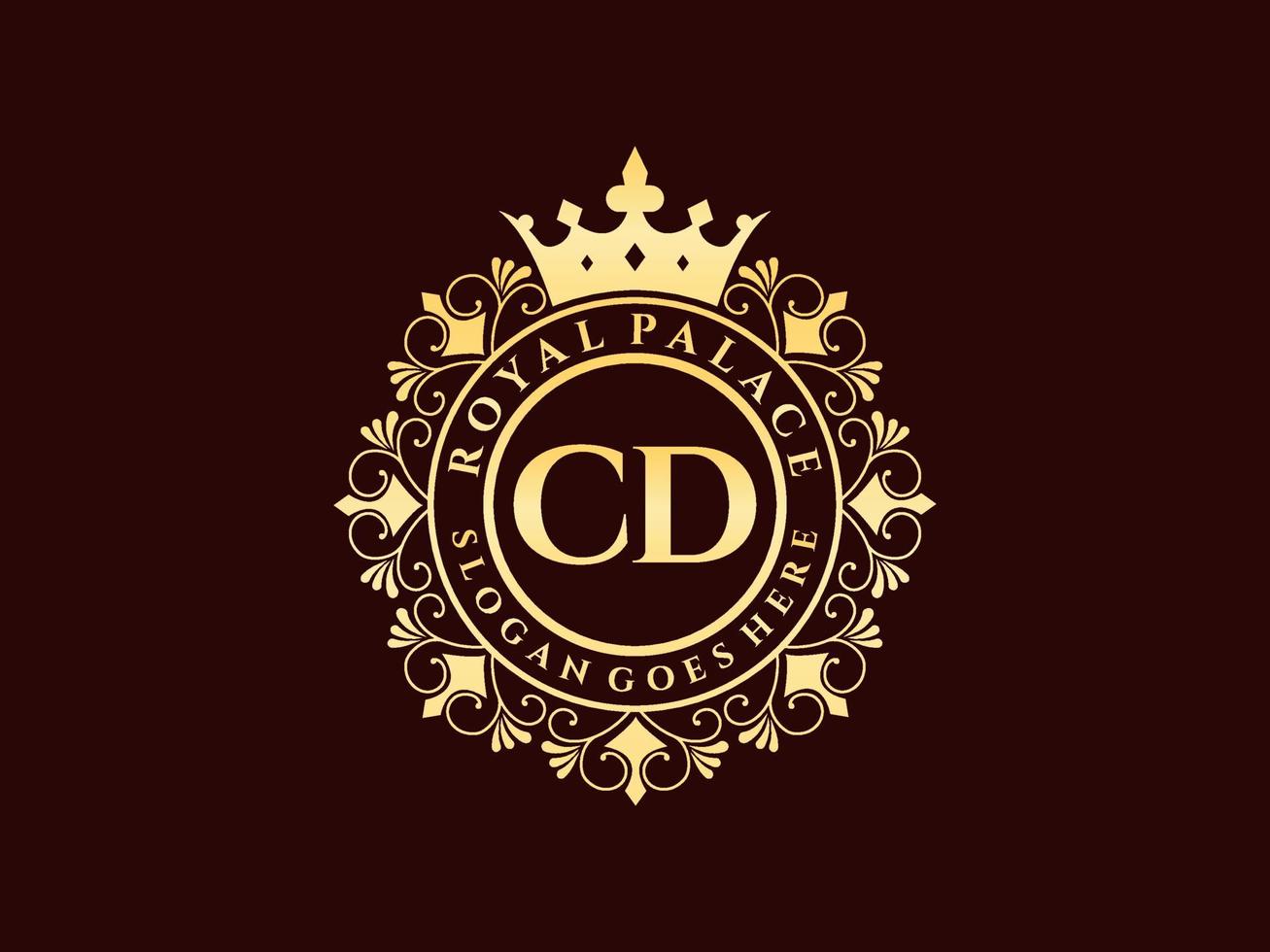 Letter CD Antique royal luxury victorian logo with ornamental frame. vector