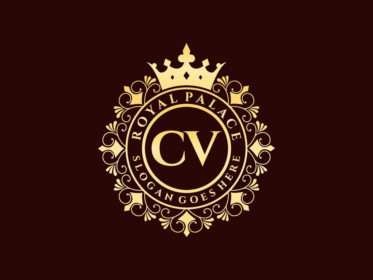 Letter CV Antique royal luxury victorian logo with ornamental frame. vector