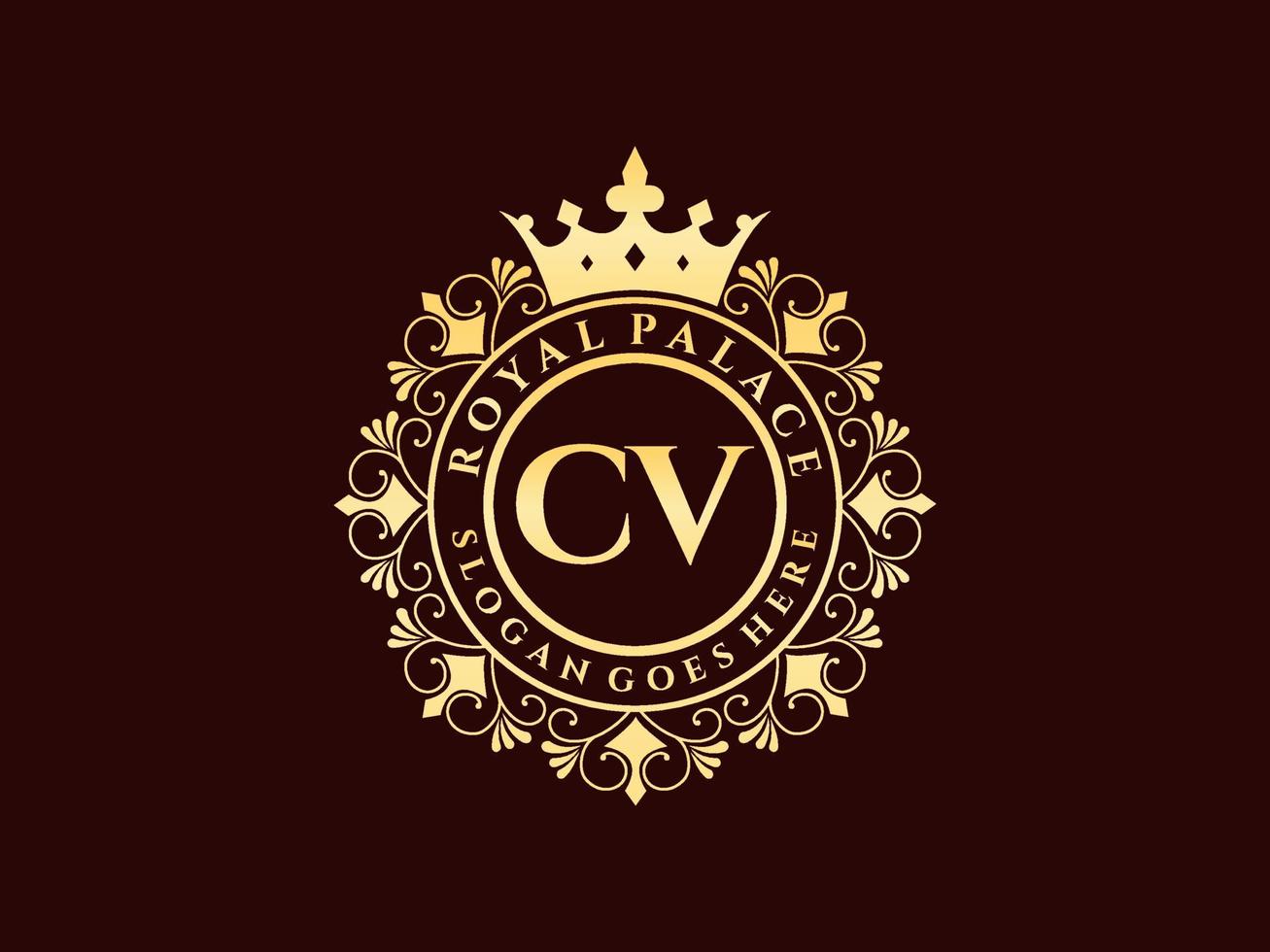 letra cv logotipo victoriano de lujo real antiguo con marco ornamental. vector