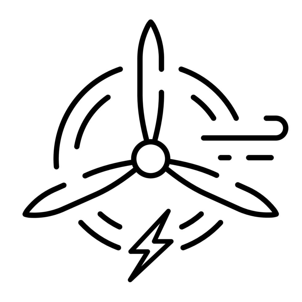 Eco Wind Turbine Green Energy Line Icon. Wind Mill Renewable Power Linear Pictogram. Ecology Generation Energy Farm Outline Icon. Ecological Windmill. Editable Stroke. Isolated Vector Illustration.