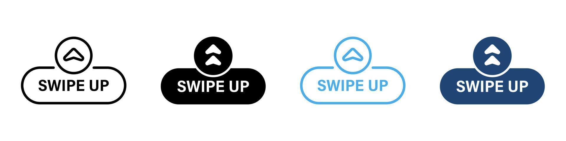 Slide Drag Button Line and Silhouette Color Icon Set. Swipe Up Button Arrow Creative Symbol Collection on White Background. Action Scroll Button Design Pictogram. Isolated Vector Illustration.