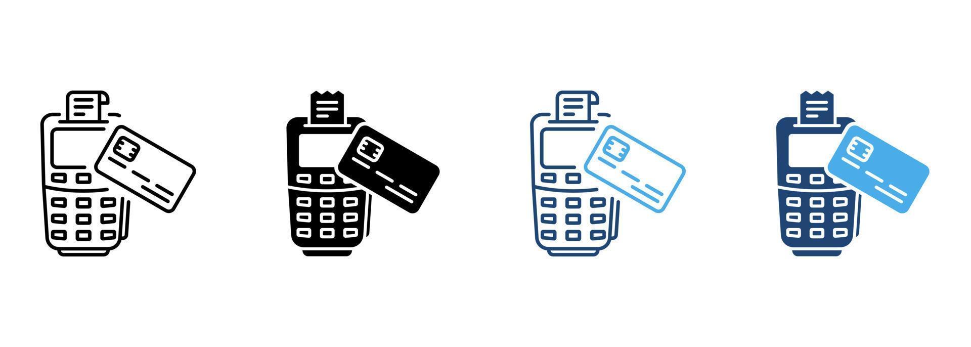 Payment Terminal and Credit Card Line and Silhouette Icon Set. POS Contactless Transaction Pictogram. Wireless Money Pay Symbol Collection on White Background. Isolated Vector Illustration.