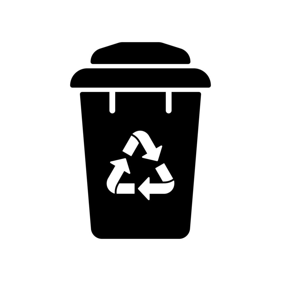 Bin with Eco Recycle Arrows Triangle Symbol. Reuse Container, Ecology Basket for Garbage Pictogram. Recycling Dustbin Icon. Environmental Conservation Silhouette Icon. Isolated Vector Illustration.