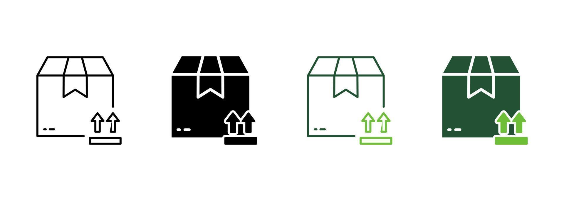 Parcel Box This Side Up Symbol Silhouette and Line Icon. Cardboard with Arrow Up Pictogram. Delivery Service Carton Care Packaging Direction Icon. Editable Stroke. Isolated Vector Illustration.