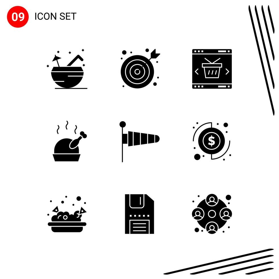 Collection of 9 Vector Icons in solid style Pixle Perfect Glyph Symbols for Web and Mobile Solid Icon Signs on White Background 9 Icons