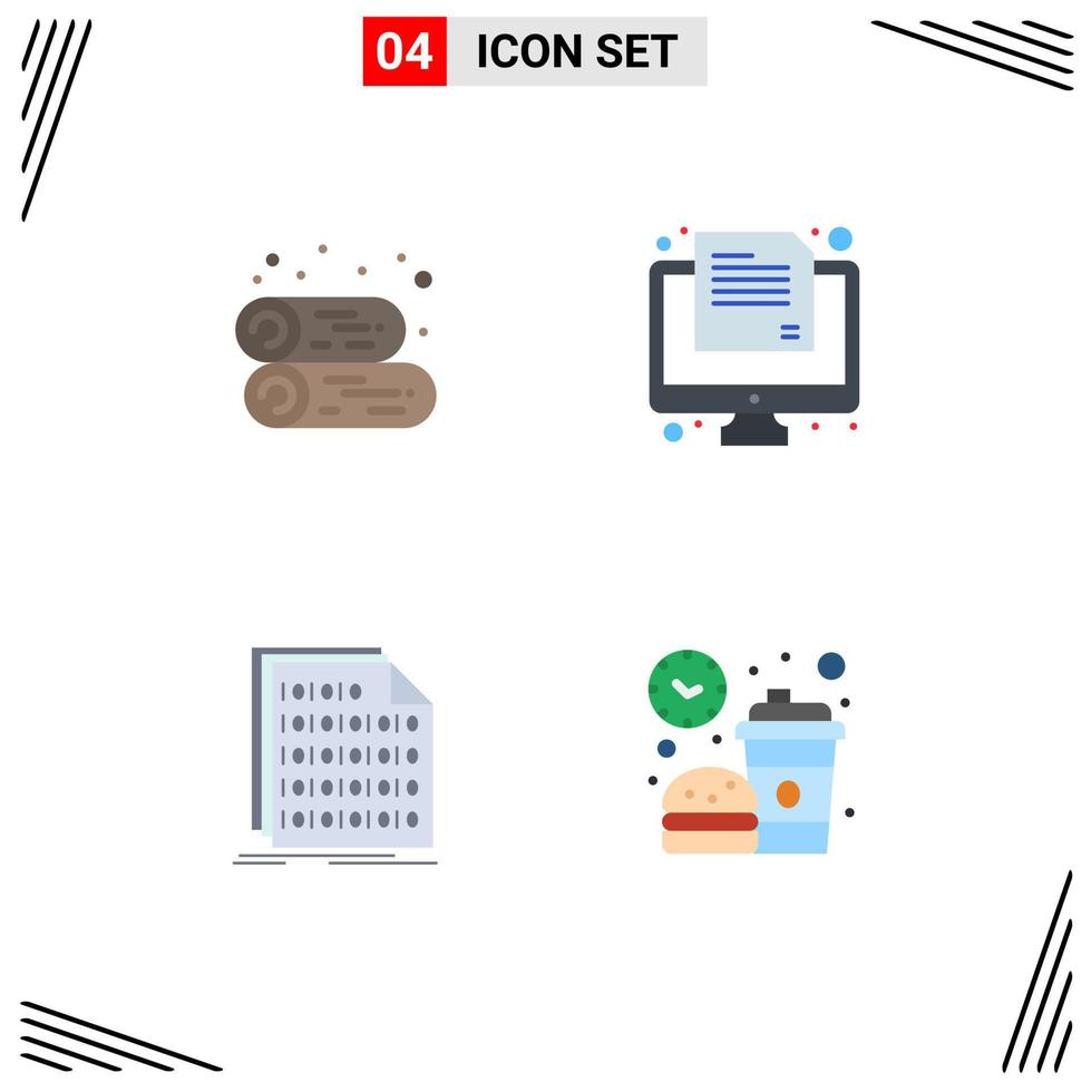 4 Flat Icon concept for Websites Mobile and Apps cabin code firewood test data Editable Vector Design Elements
