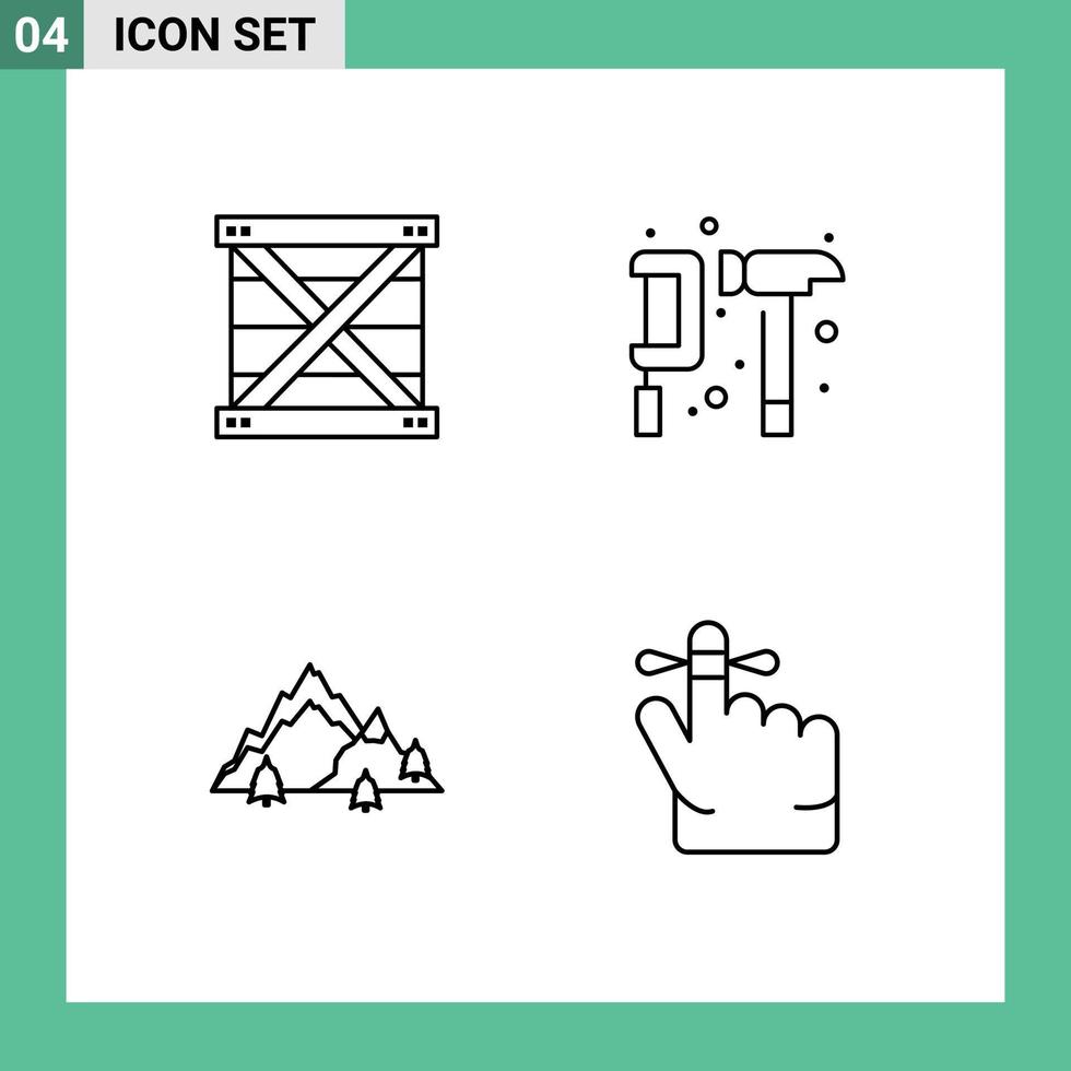 Paquete de 4 líneas de interfaz de usuario de signos y símbolos modernos de elementos de diseño vectorial editables de paisaje de construcción de desarrollo de martillo de caja vector