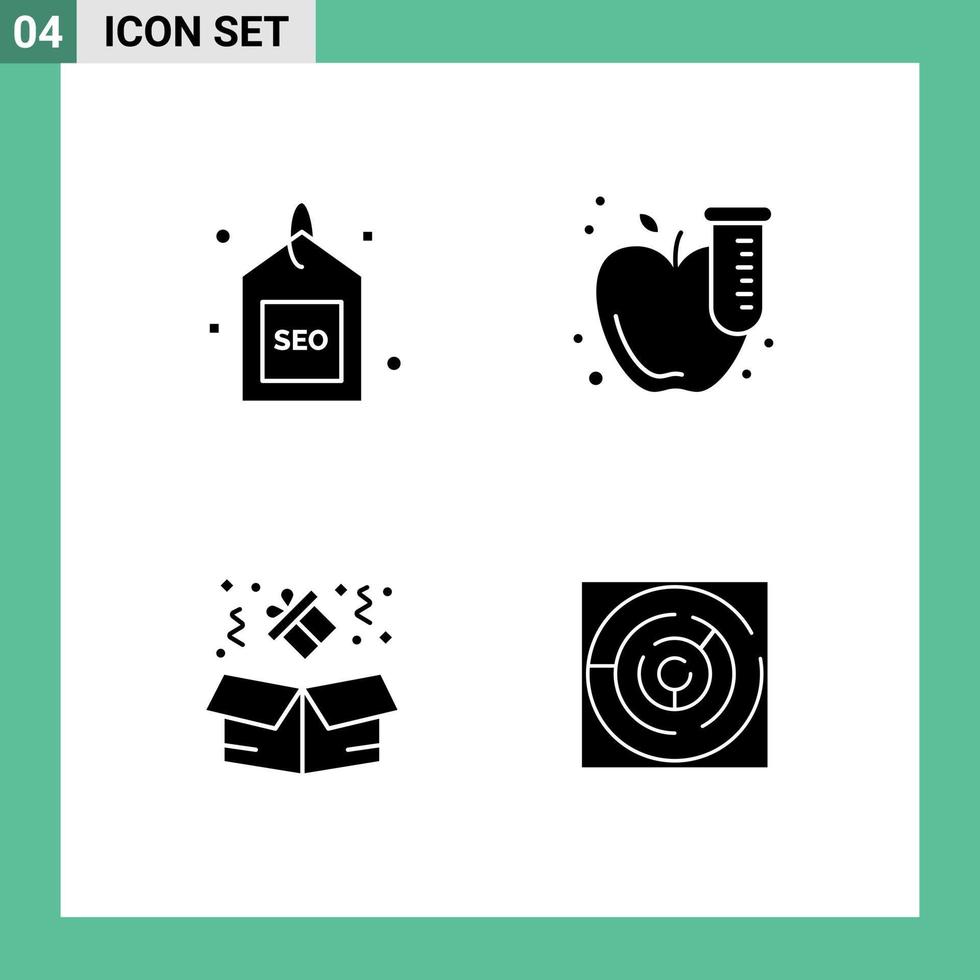 Group of 4 Modern Solid Glyphs Set for engine birthday search test gift Editable Vector Design Elements