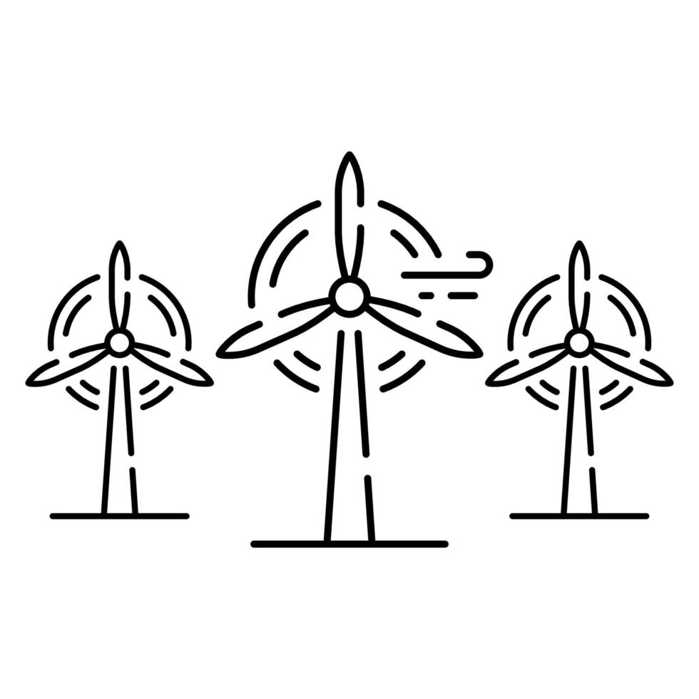 Wind Green Energy Line Icon. Ecology Renewable Power Generation Farm Linear Pictogram. Ecological Windmill Outline Icon. Eco Wind Turbine. Editable Stroke. Isolated Vector Illustration.