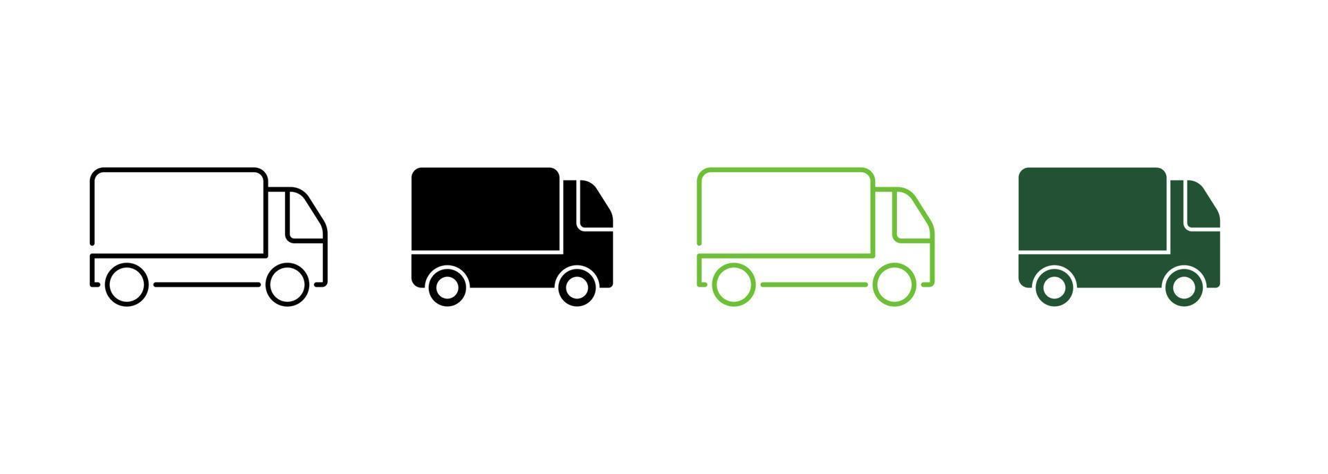 Van Shipping Parcel Silhouette and Line Icon. Cargo Fast Delivery Service Pictogram. Freight Truck Transport Courier Symbol. Deliver Lorry Sign. Editable Stroke. Isolated Vector Illustration.