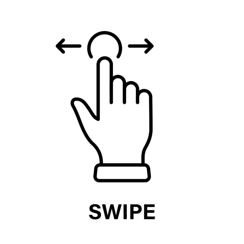Swipe Gesture of Computer Mouse. Pointer Finger Black Line Icon. Cursor Hand Linear Pictogram. Click Press Double Tap Touch Point Outline Symbol. Editable Stroke. Isolated Vector Illustration.