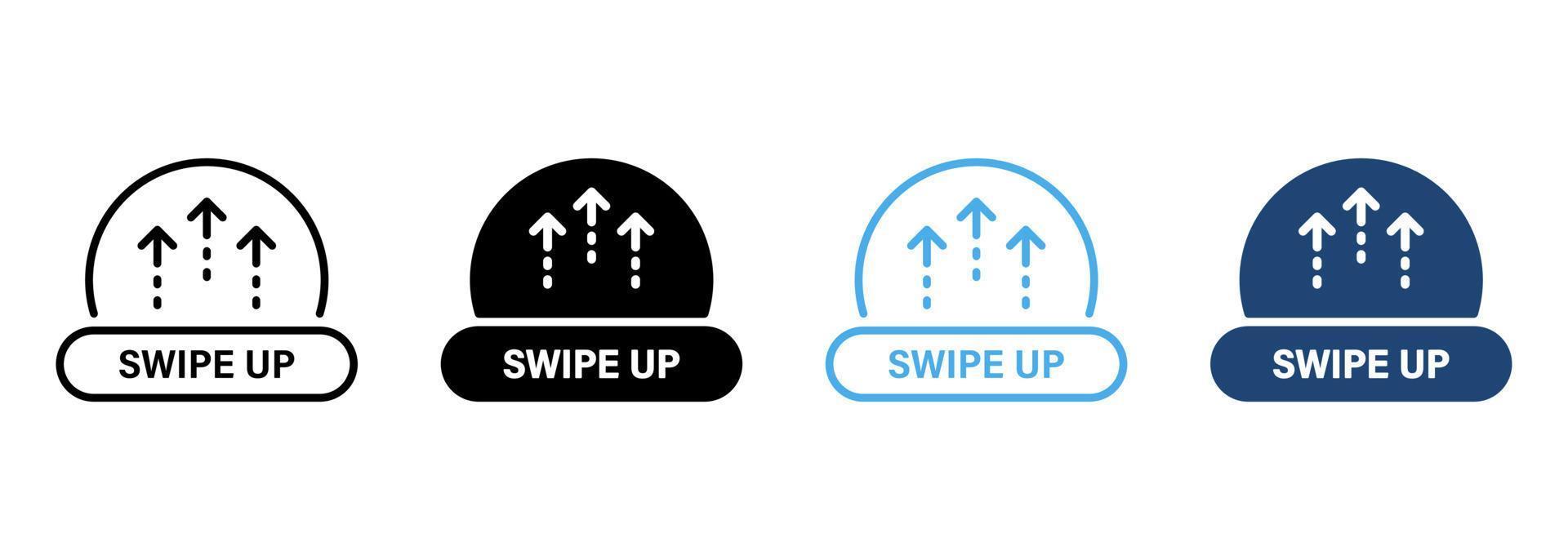 Move Arrow Send in Internet Social App Line and Silhouette Color Icon Set. Swipe Up Button Pictogram. Drag, Scroll Upgrade Continue Symbol Collection on White Background. Isolated Vector Illustration.
