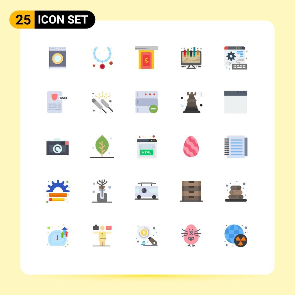 Group of 25 Flat Colors Signs and Symbols for gear web cloud digital board Editable Vector Design Elements