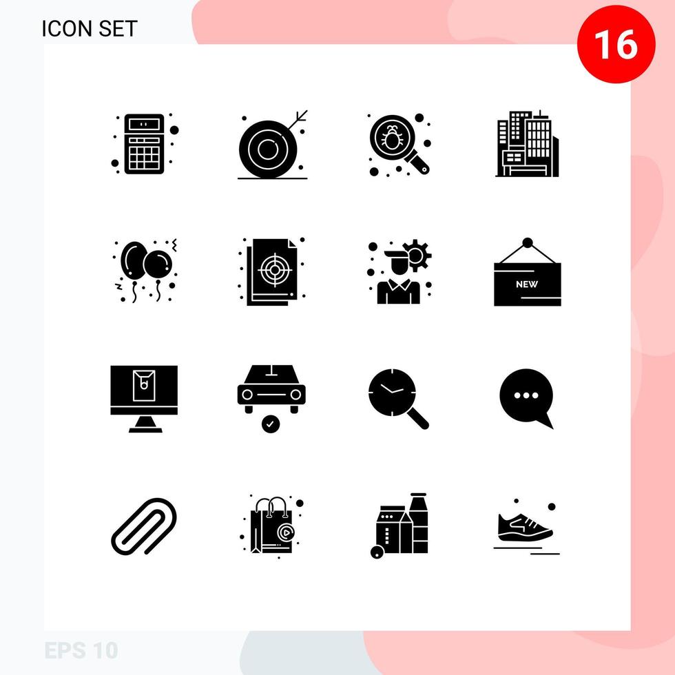 16 iconos creativos signos y símbolos modernos de arquitectura de construcción seguridad ocular encontrar elementos de diseño vectorial editables vector