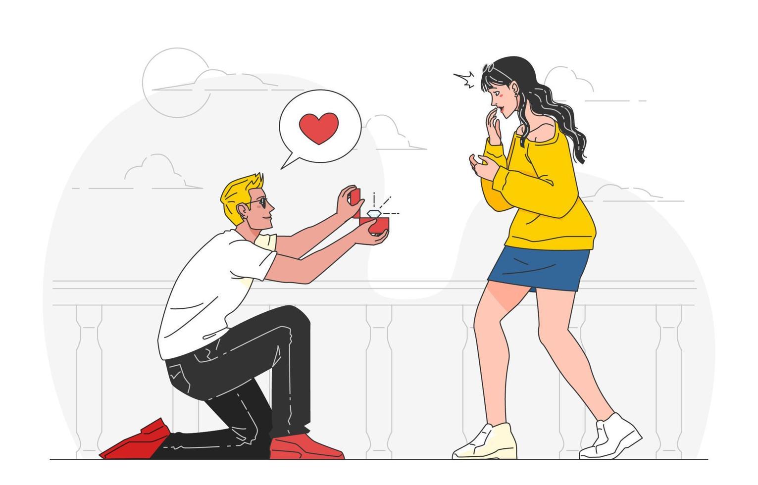 Young Man Propose His Lover in the Perfect Moment vector