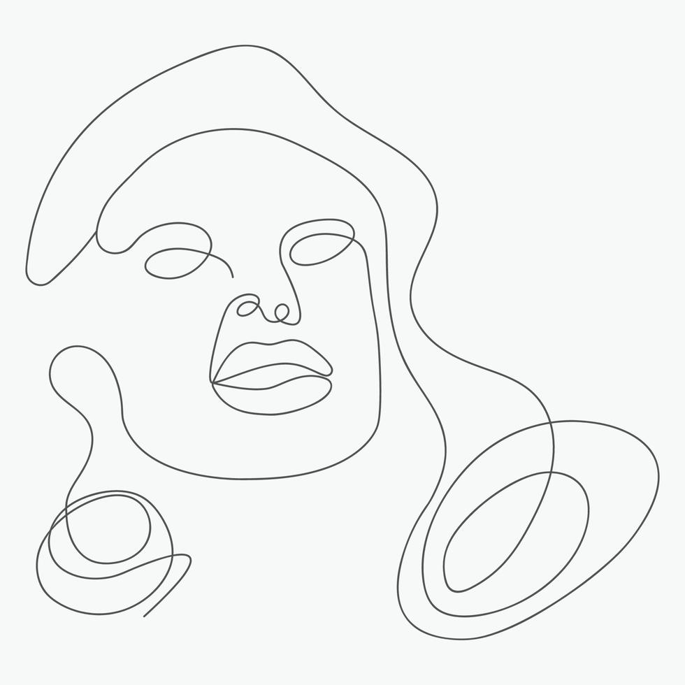 Woman hand-drawn one line art drawing, outline illustration vector