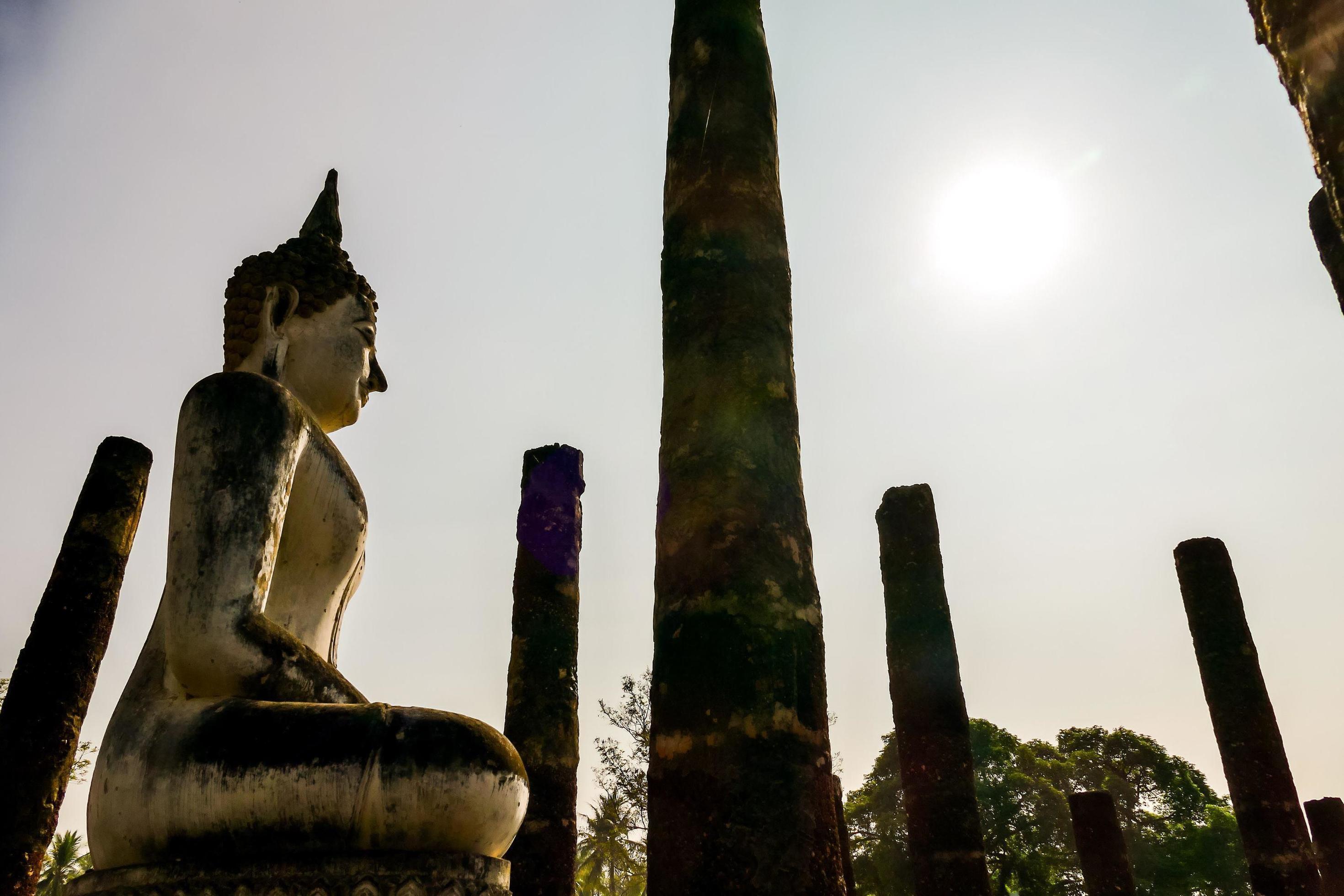 Buddhist sculptures in a temple in Bangkok, Thailand, circa May 2022