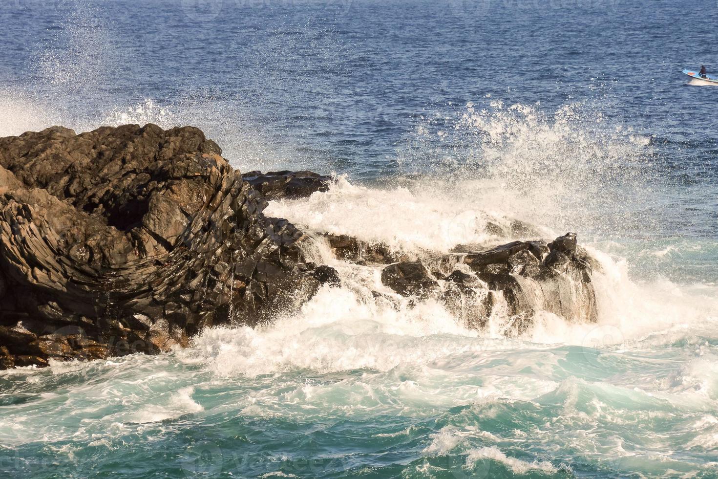 Waves hitting a rock scene 14788982 Stock Photo at Vecteezy