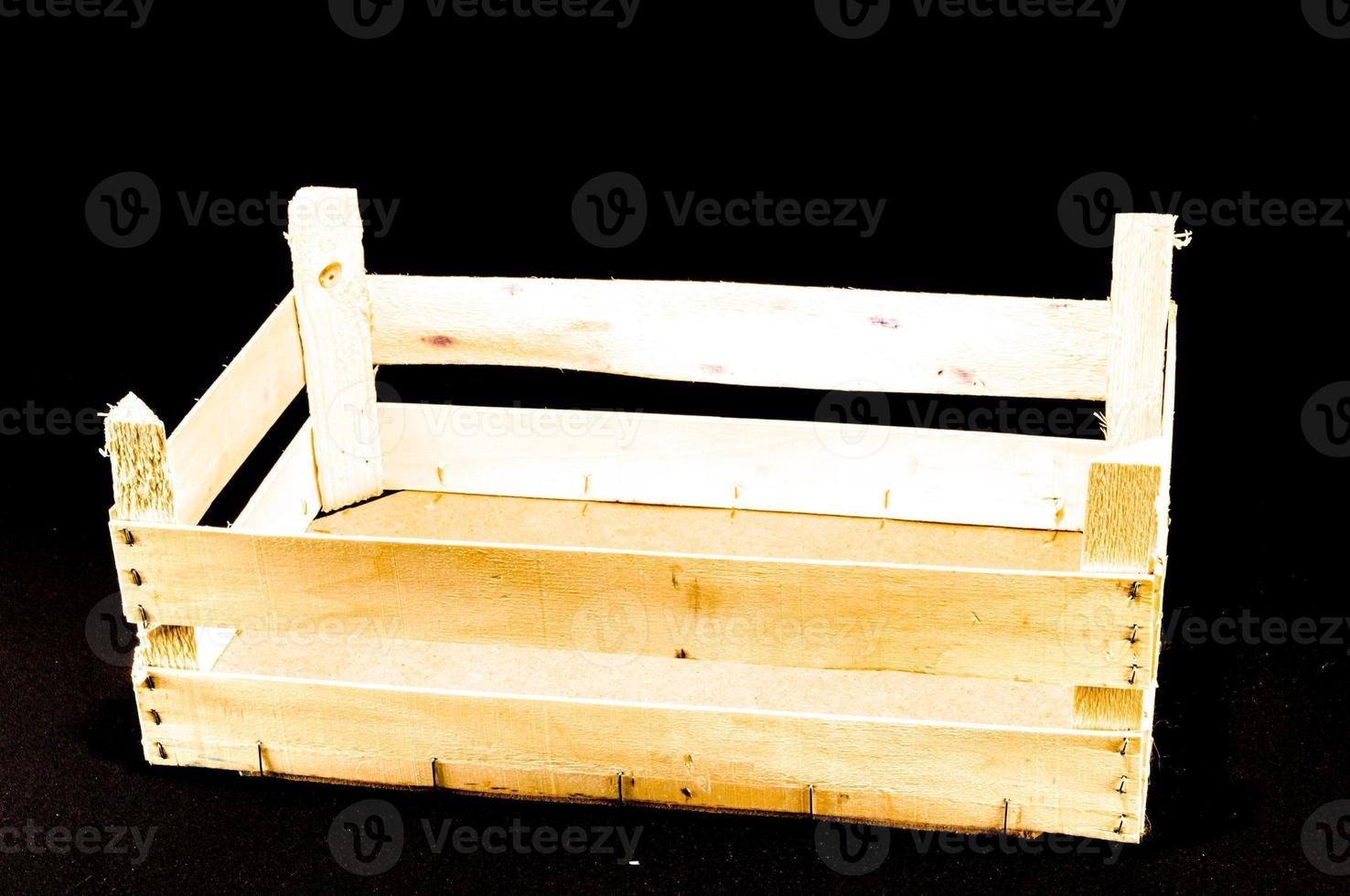 Wooden crate on black photo