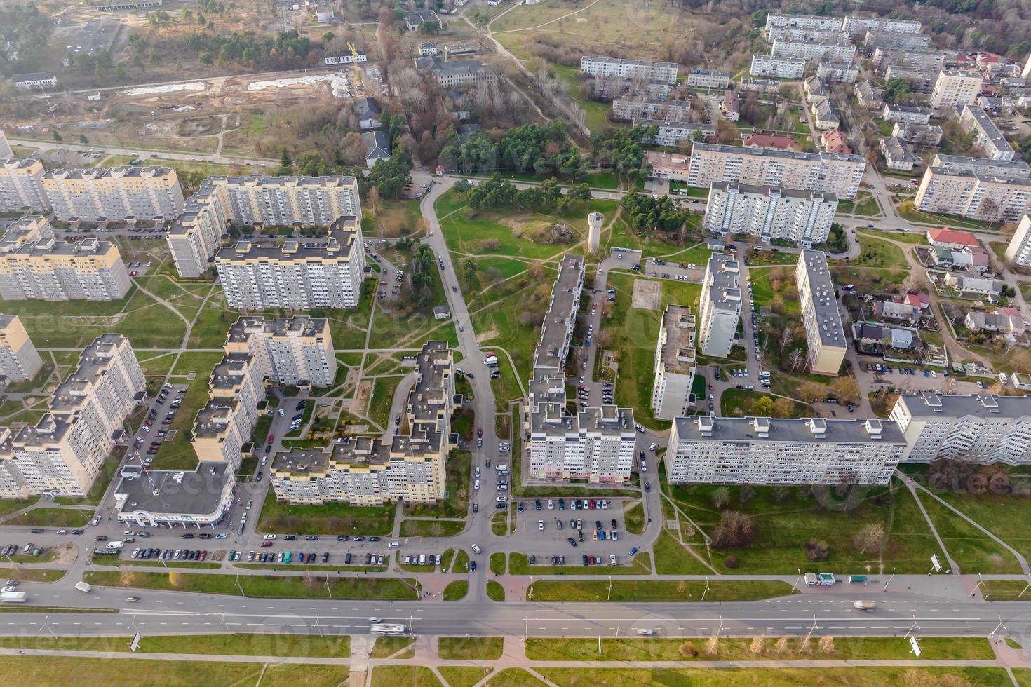 panoramic aerial view of a huge residential complex with high-rise buildings photo