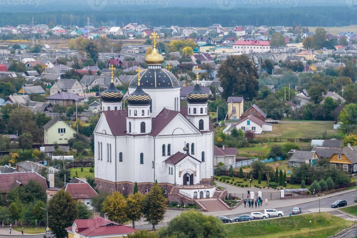 aerial view on baroque temple or catholic church in countryside photo