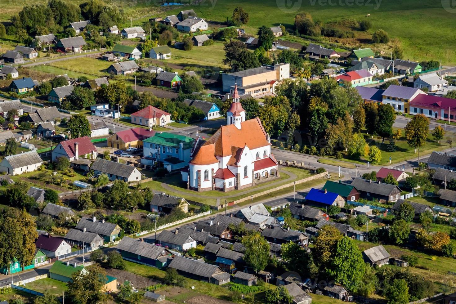 aerial view on baroque temple or catholic church in countryside photo