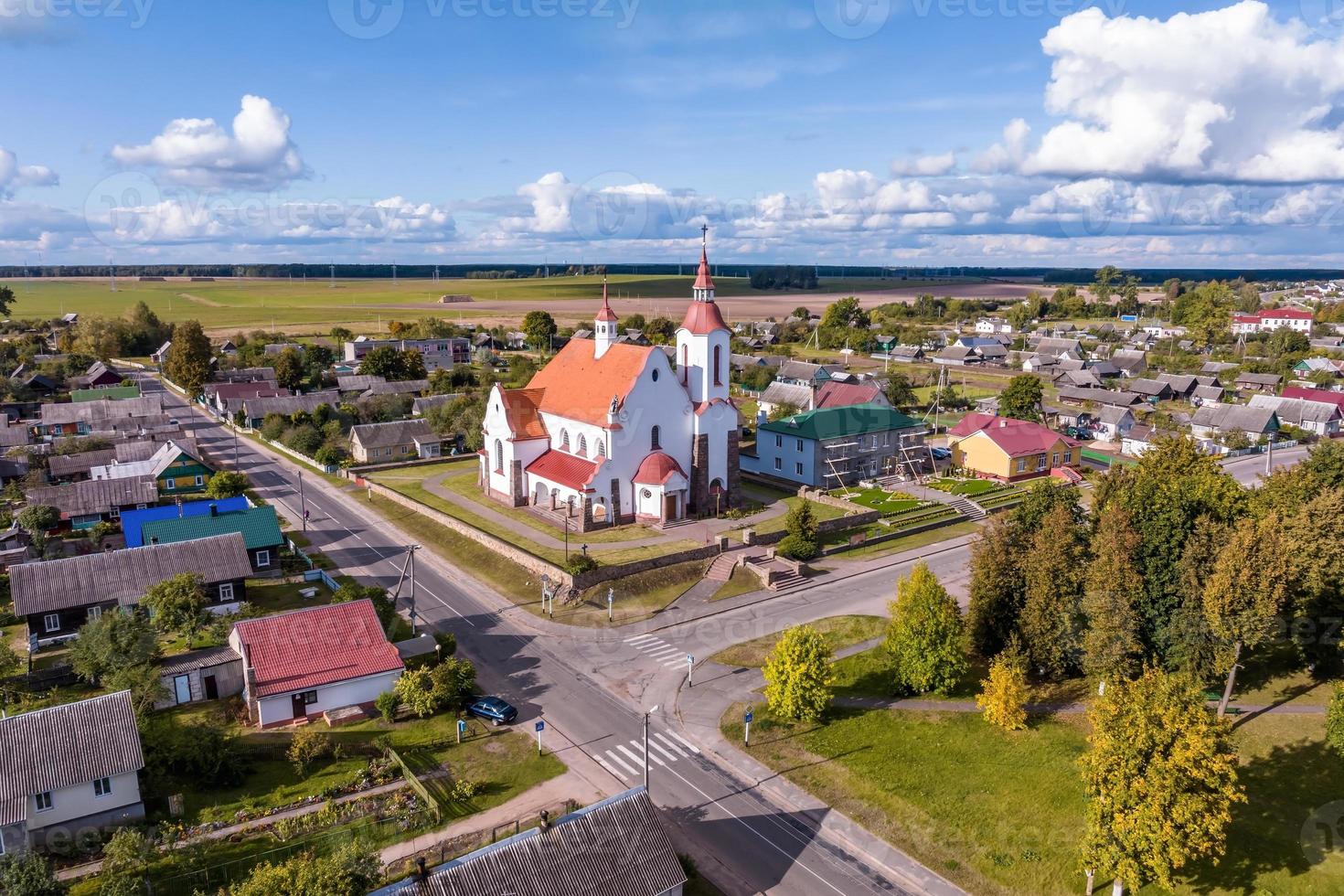 aerial view on baroque temple or catholic church in countryside photo
